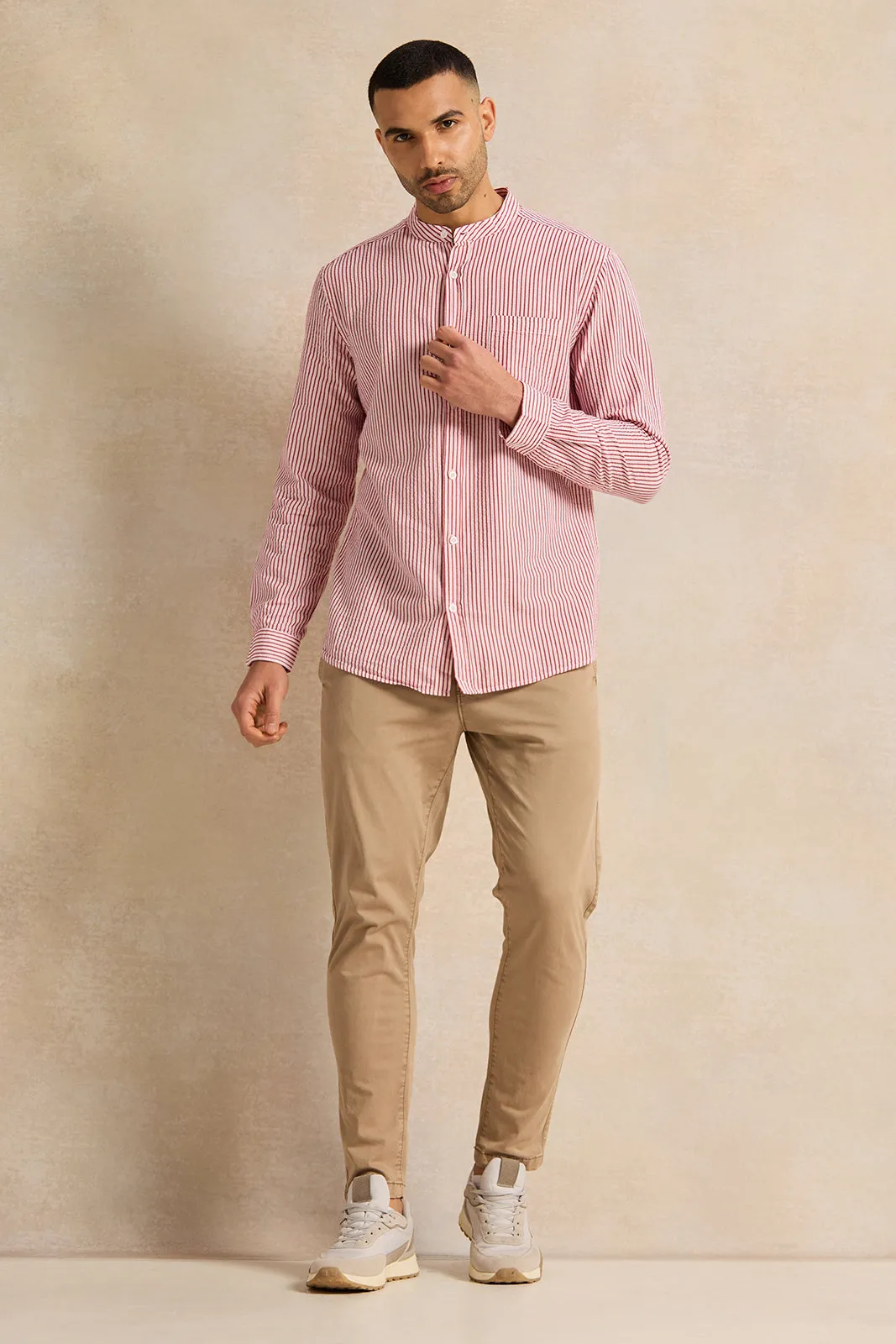 Beige Slim Fit Grament Dyed Chino Trousers sold by Redtag product image thumbnail 2