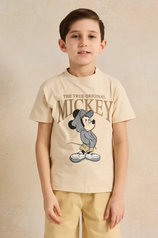 Boys Beige Mickey Mouse Printed T-Shirt sold by Redtag