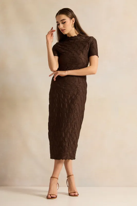 Women Brown Textured Dress sold by Redtag