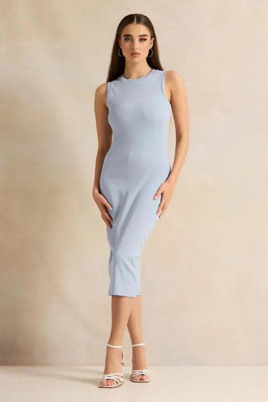 Women Blue Ribbed Dress sold by Redtag