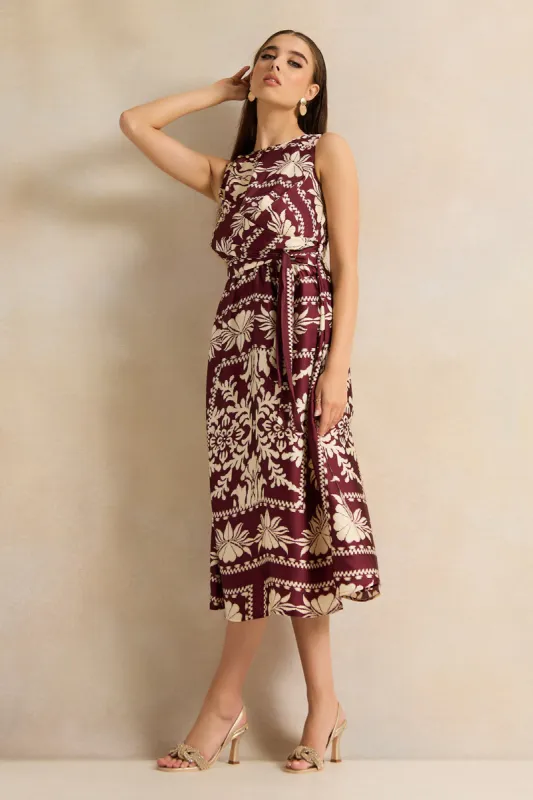Women Burgundy Printed Dress sold by Redtag