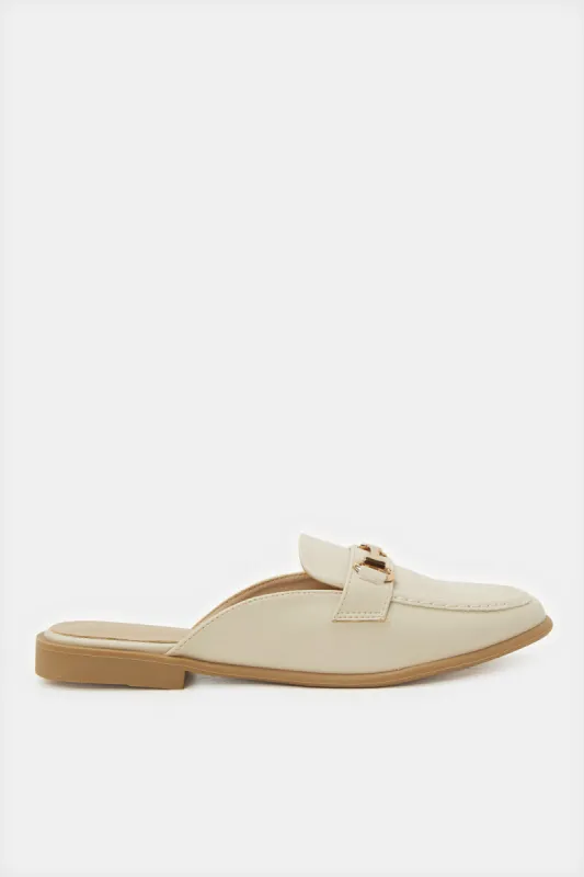 Women Beige Closed Toe Mule With Trim Upper sold by Redtag