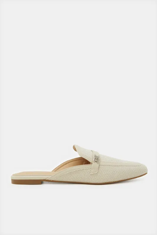 Women Beige Fabric Mix Closed Toe Mule sold by Redtag