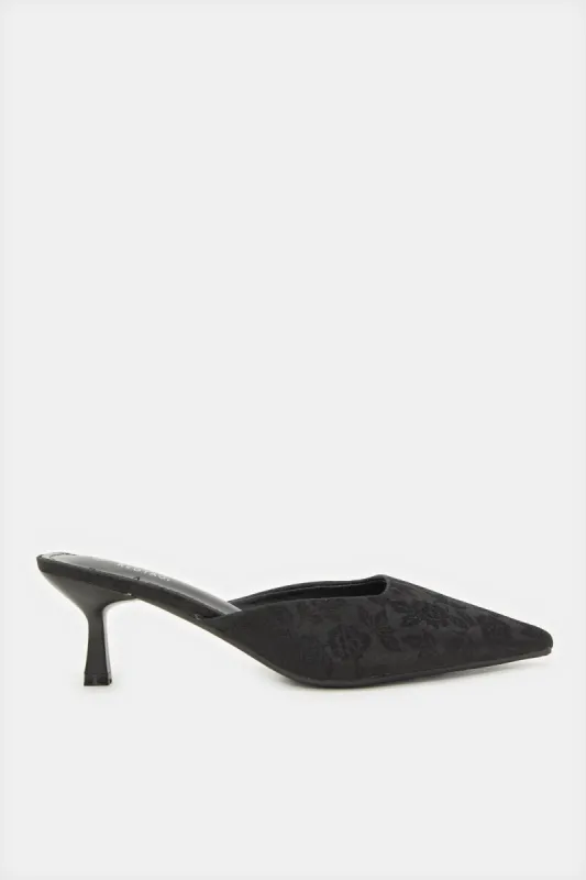 Women Black Printed Mule Shoes sold by Redtag