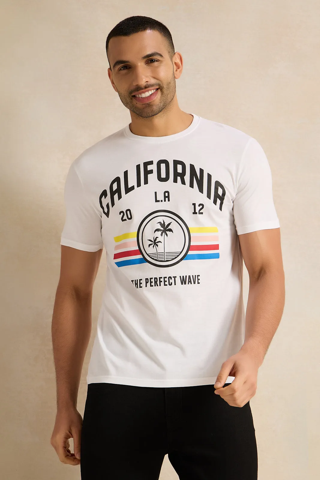 Men White Printed Graphic T-Shirt sold by Redtag