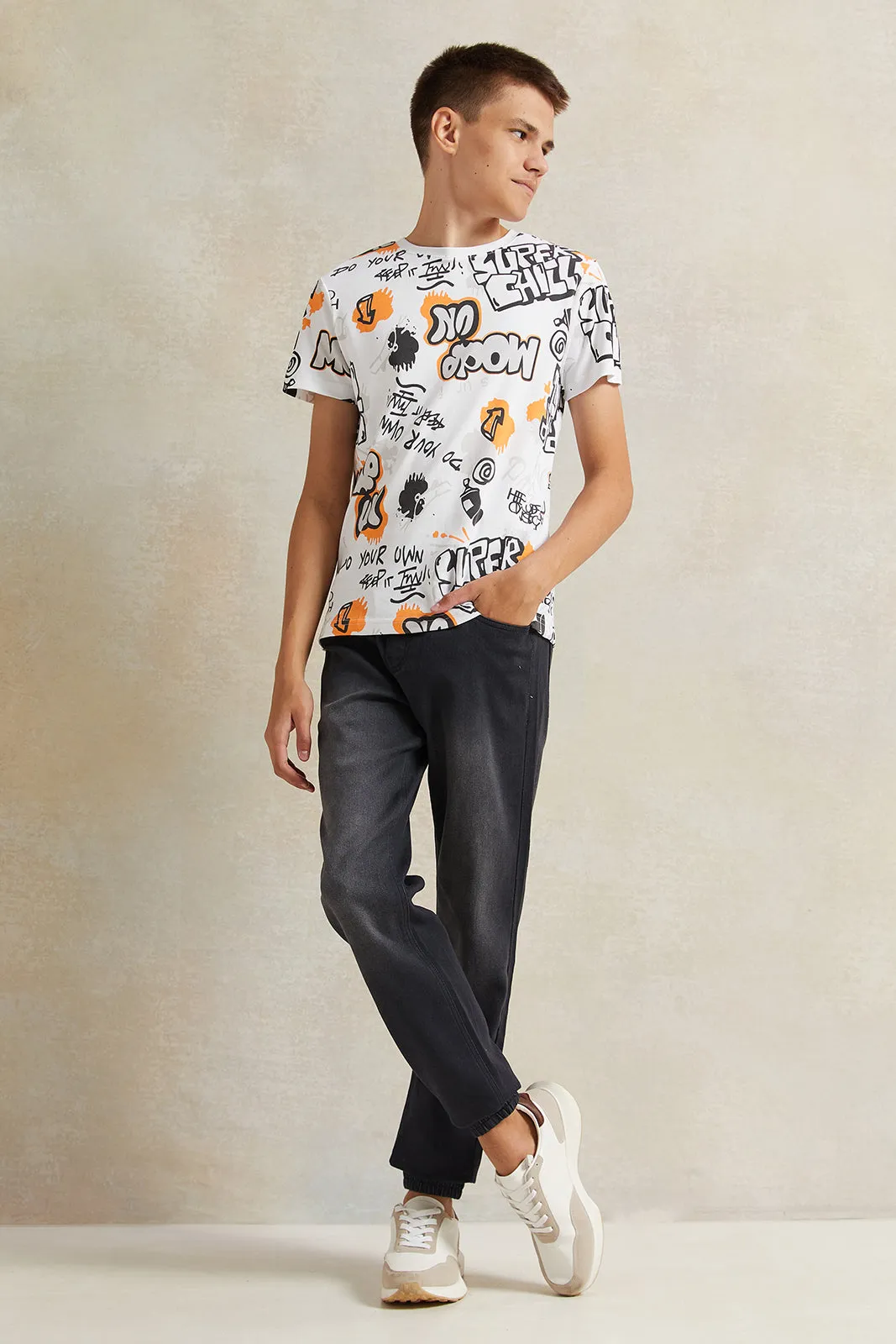 Senior Boys White Printed T-Shirt sold by Redtag product image thumbnail 2
