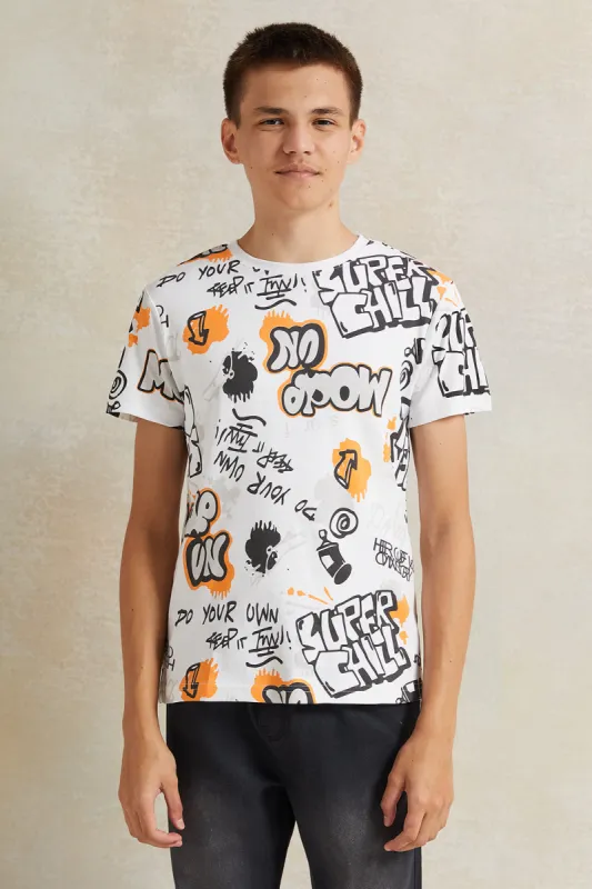 Senior Boys White Printed T-Shirt sold by Redtag