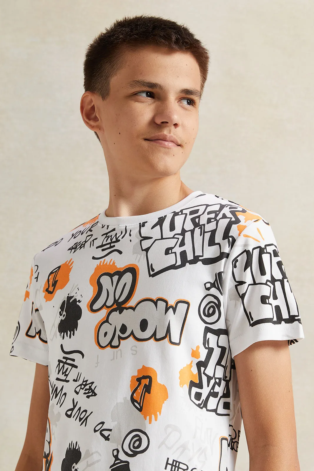 Senior Boys White Printed T-Shirt sold by Redtag product image thumbnail 4