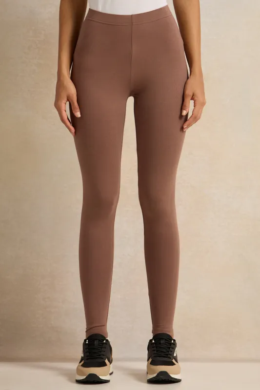 Women Brown Long Length Leggings sold by Redtag