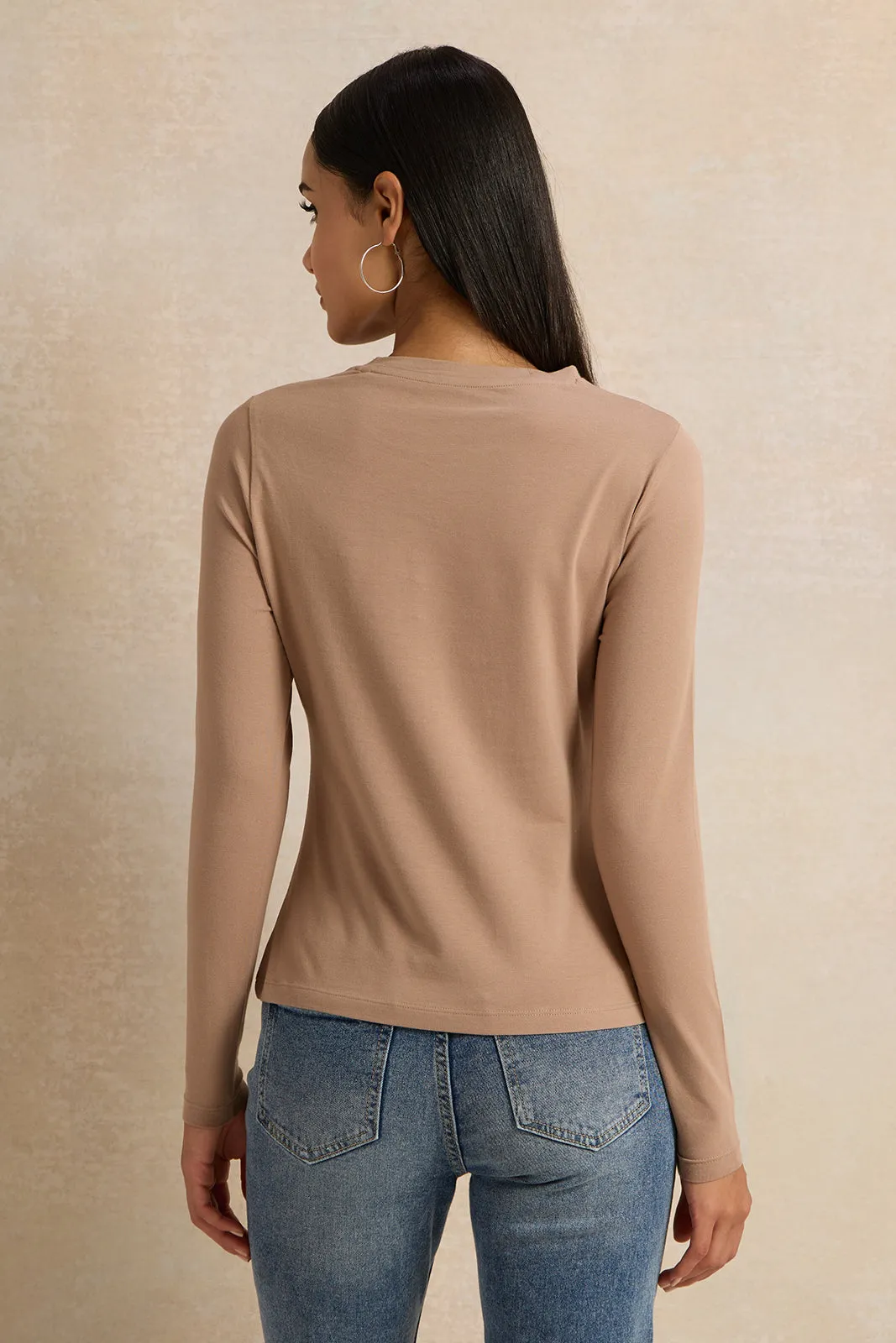 Women Brown Crew Neck T-Shirt sold by Redtag product image thumbnail 3