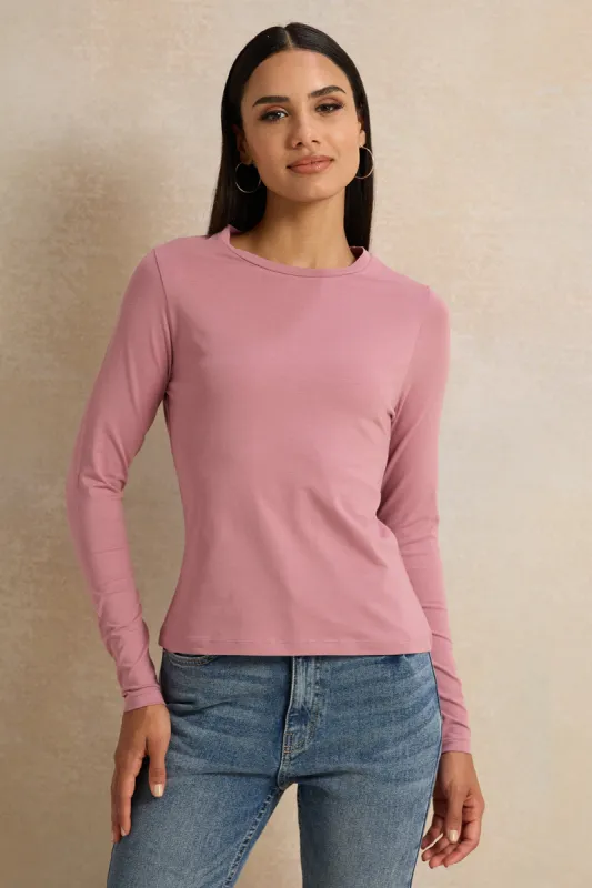 Women Mauve Crew Neck T-Shirt sold by Redtag