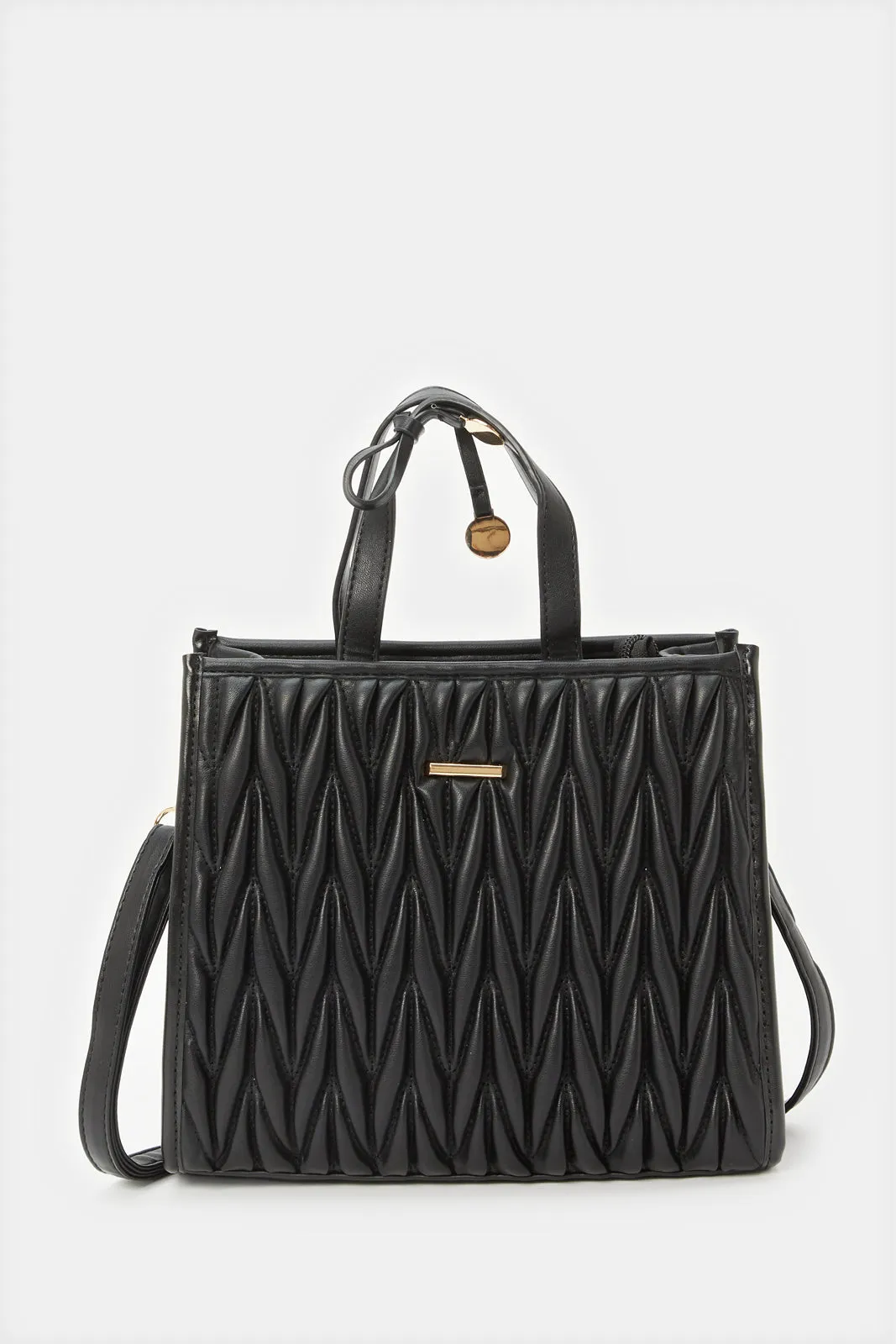 Women Black Textured Handbag sold by Redtag