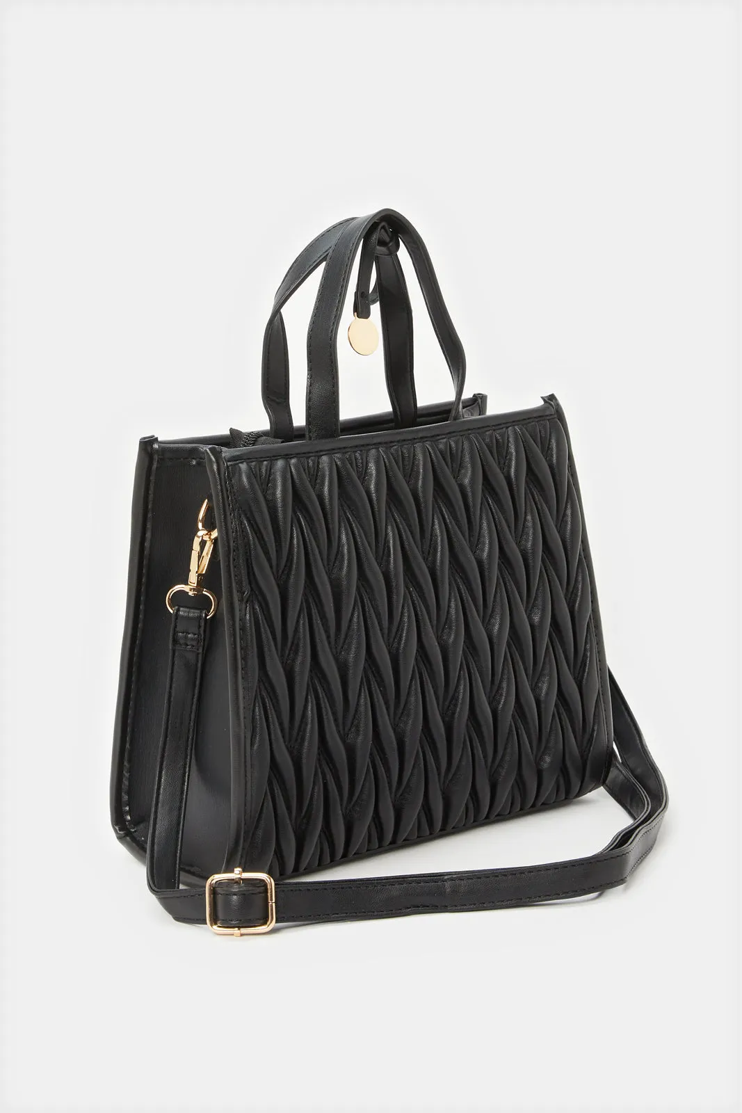Women Black Textured Handbag sold by Redtag product image thumbnail 2