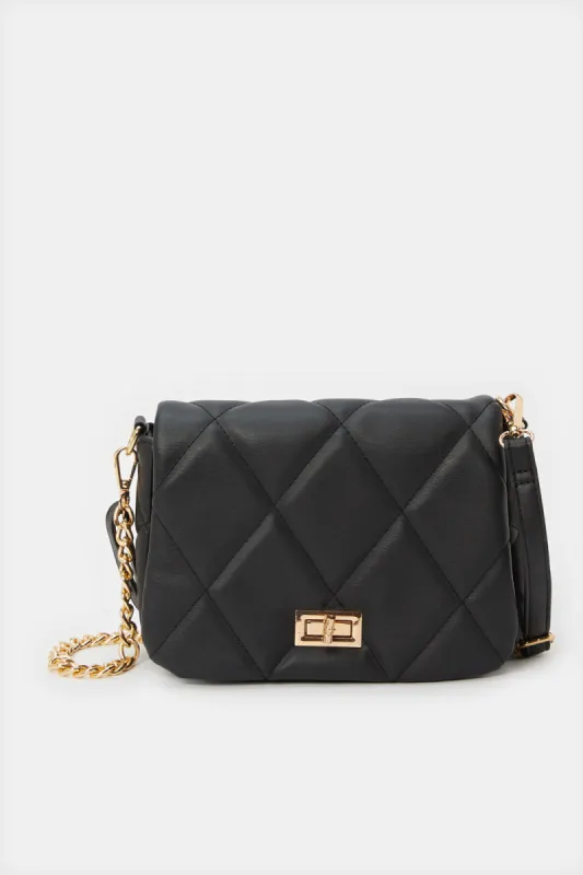 Women Black Textured Handbag sold by Redtag