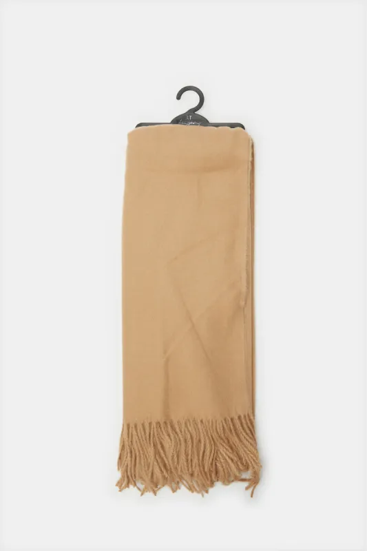 Women Beige Knitted Scarf sold by Redtag