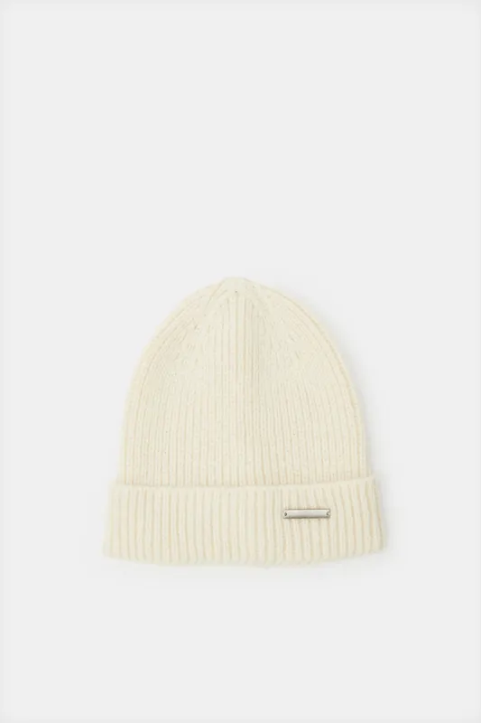 Women White Knitted Cap sold by Redtag