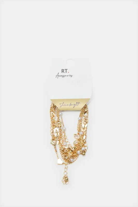 Women Gold Embellished Bracelet Set (4 Piece) sold by Redtag