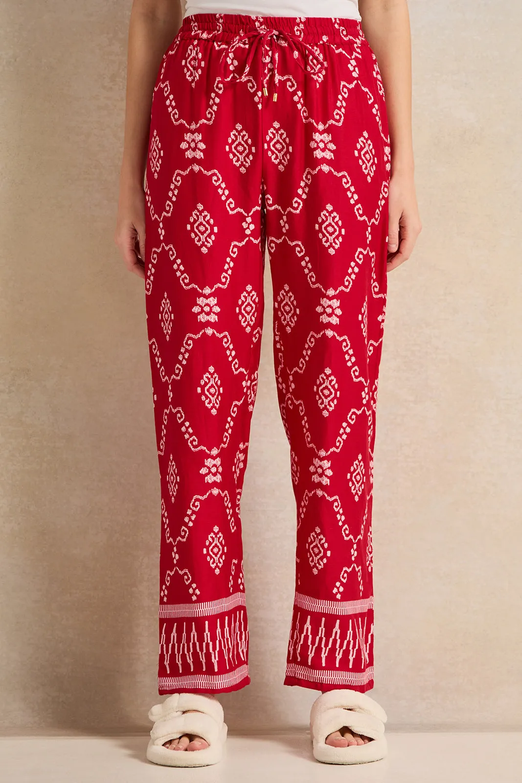 Women Red Aztec Dual Printed Collared Pyjama Set (2 Piece) sold by Redtag product image thumbnail 3