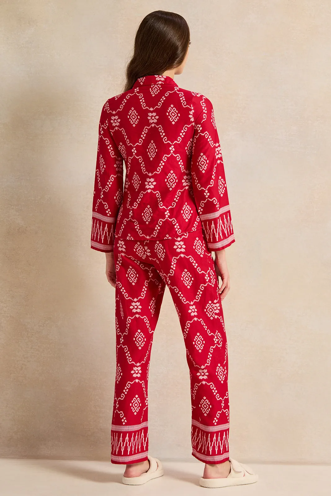 Women Red Aztec Dual Printed Collared Pyjama Set (2 Piece) sold by Redtag product image thumbnail 4