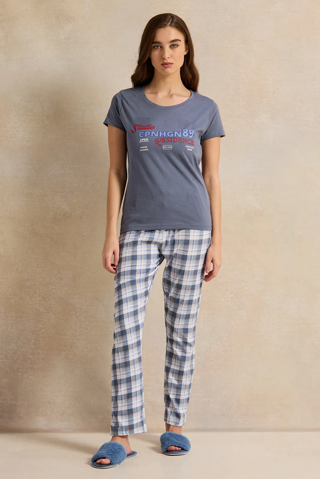 Women Blue Printed Pyjama Set (2 Piece) sold by Redtag
