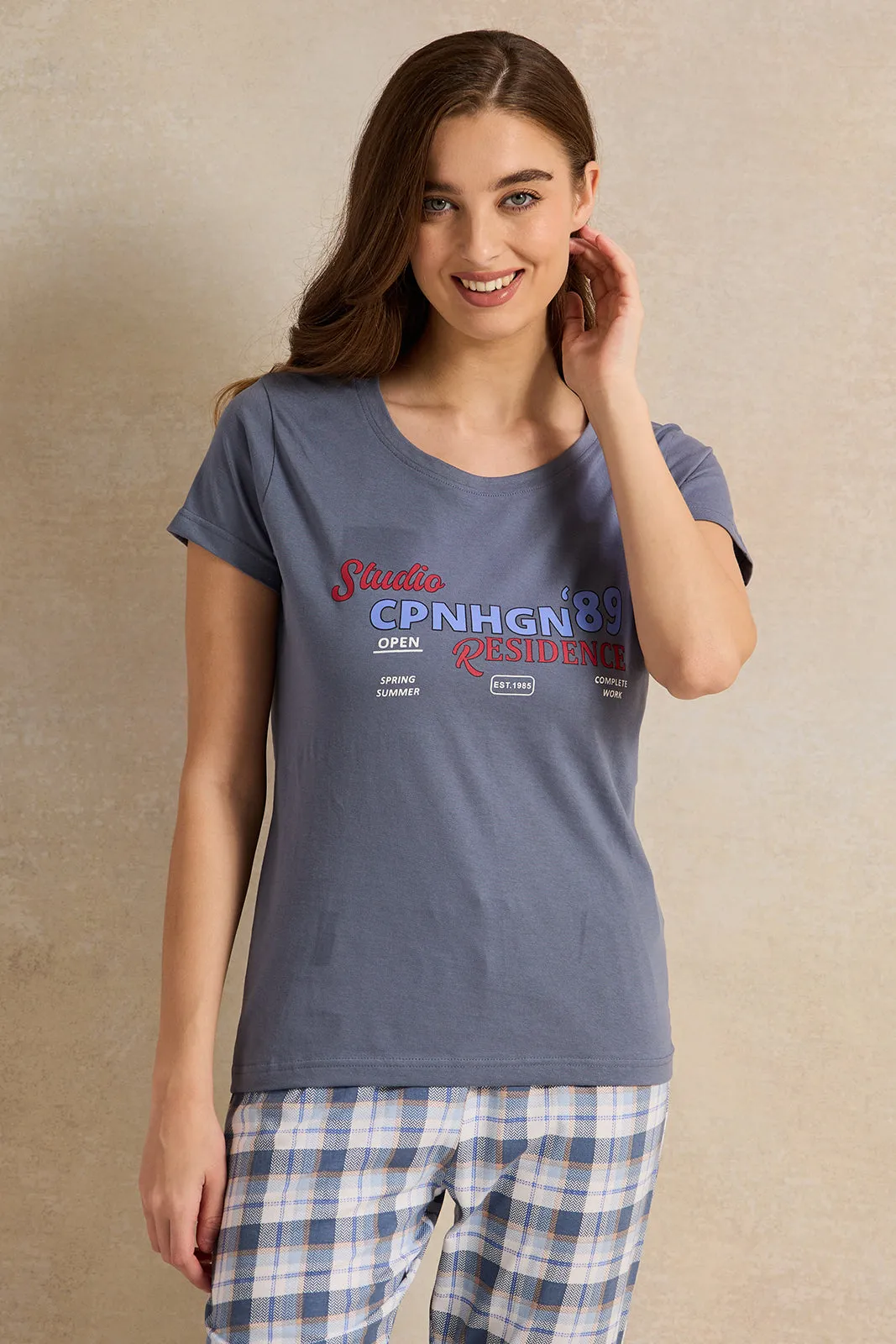 Women Blue Printed Pyjama Set (2 Piece) sold by Redtag product image thumbnail 2