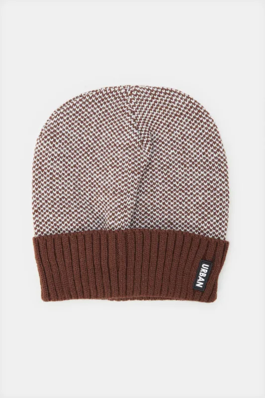 Men Brown Printed Knitted Cap sold by Redtag