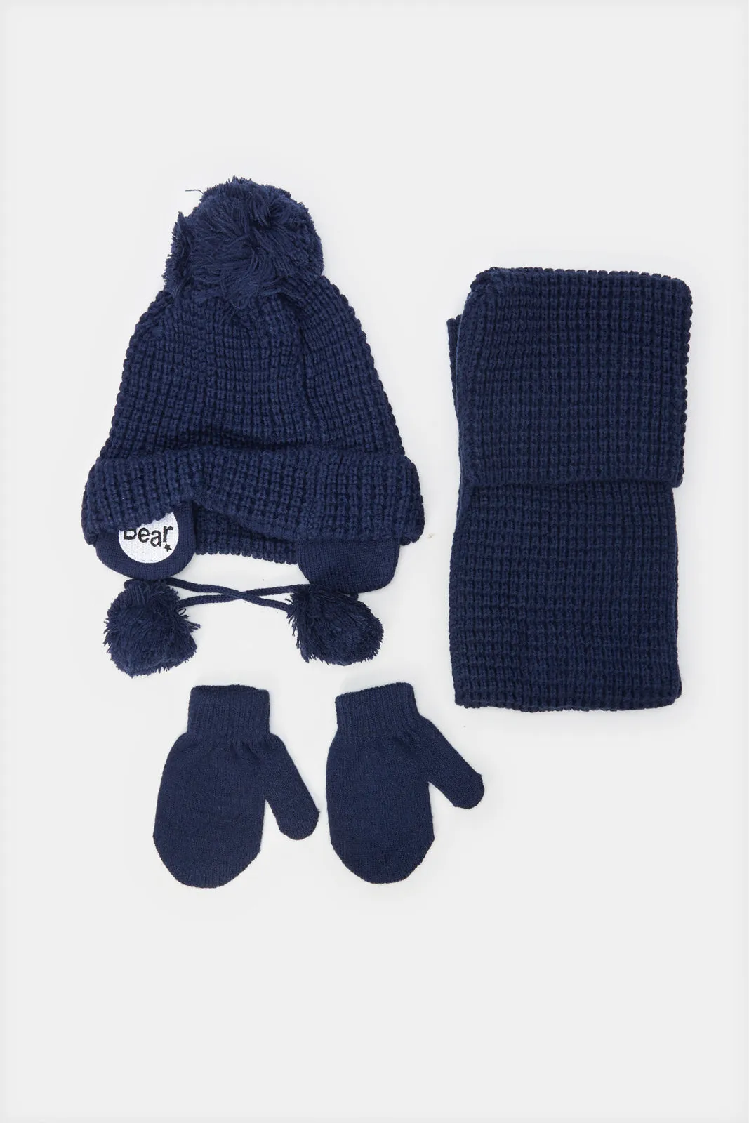 Boys Black Plain Knitted Cap Set (3 Piece) sold by Redtag