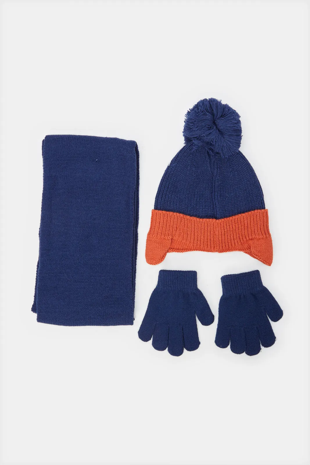 Boys Navy Embellished Knitted Cap Set (3 Piece) sold by Redtag product image thumbnail 2