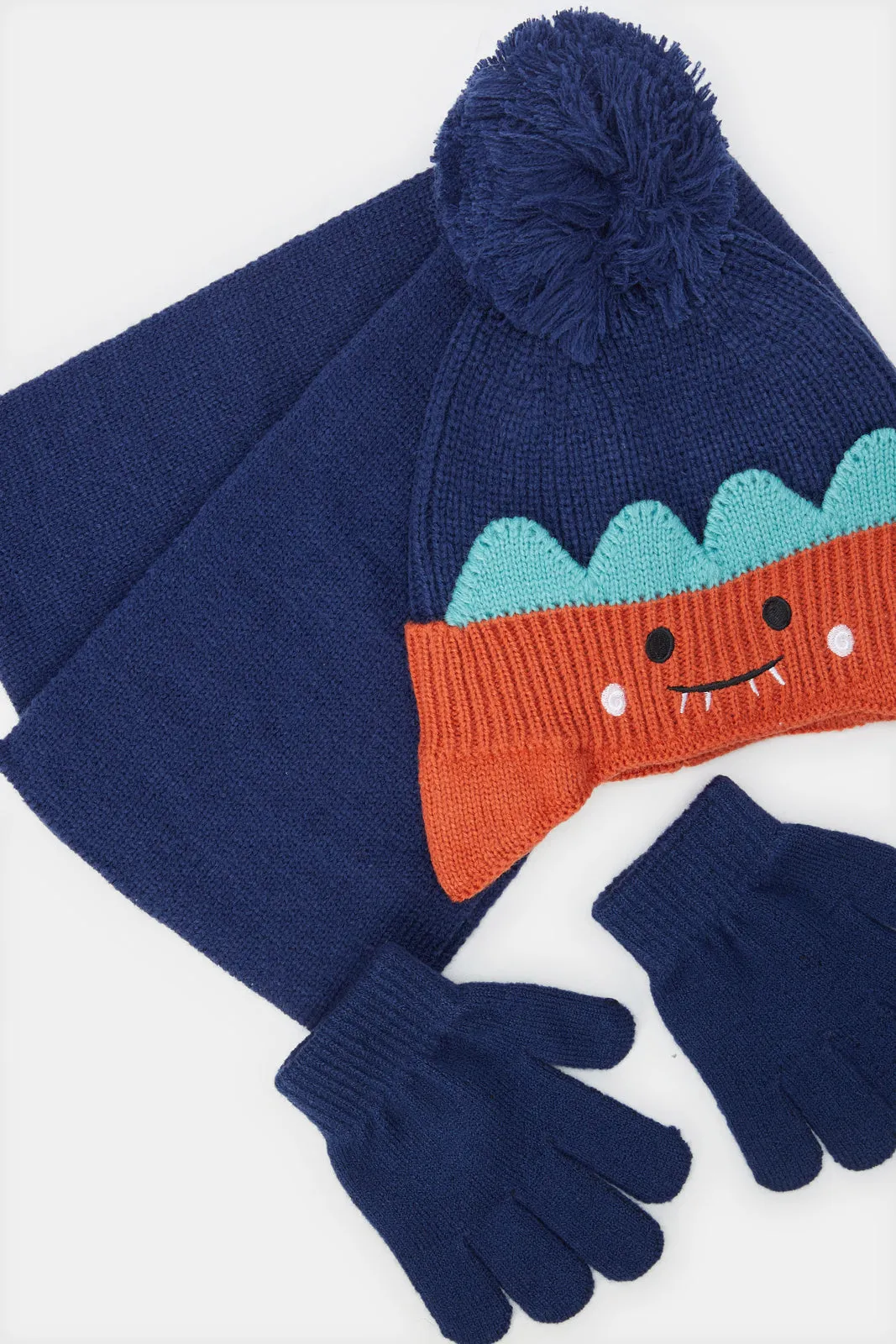 Boys Navy Embellished Knitted Cap Set (3 Piece) sold by Redtag product image thumbnail 3