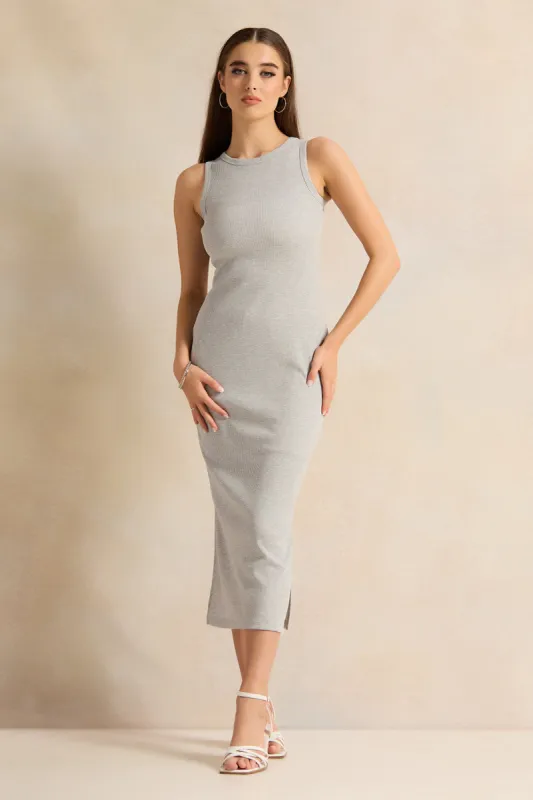 Women Grey Ribbed Dress sold by Redtag