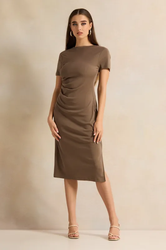 Women Brown Short Sleeve Dress sold by Redtag