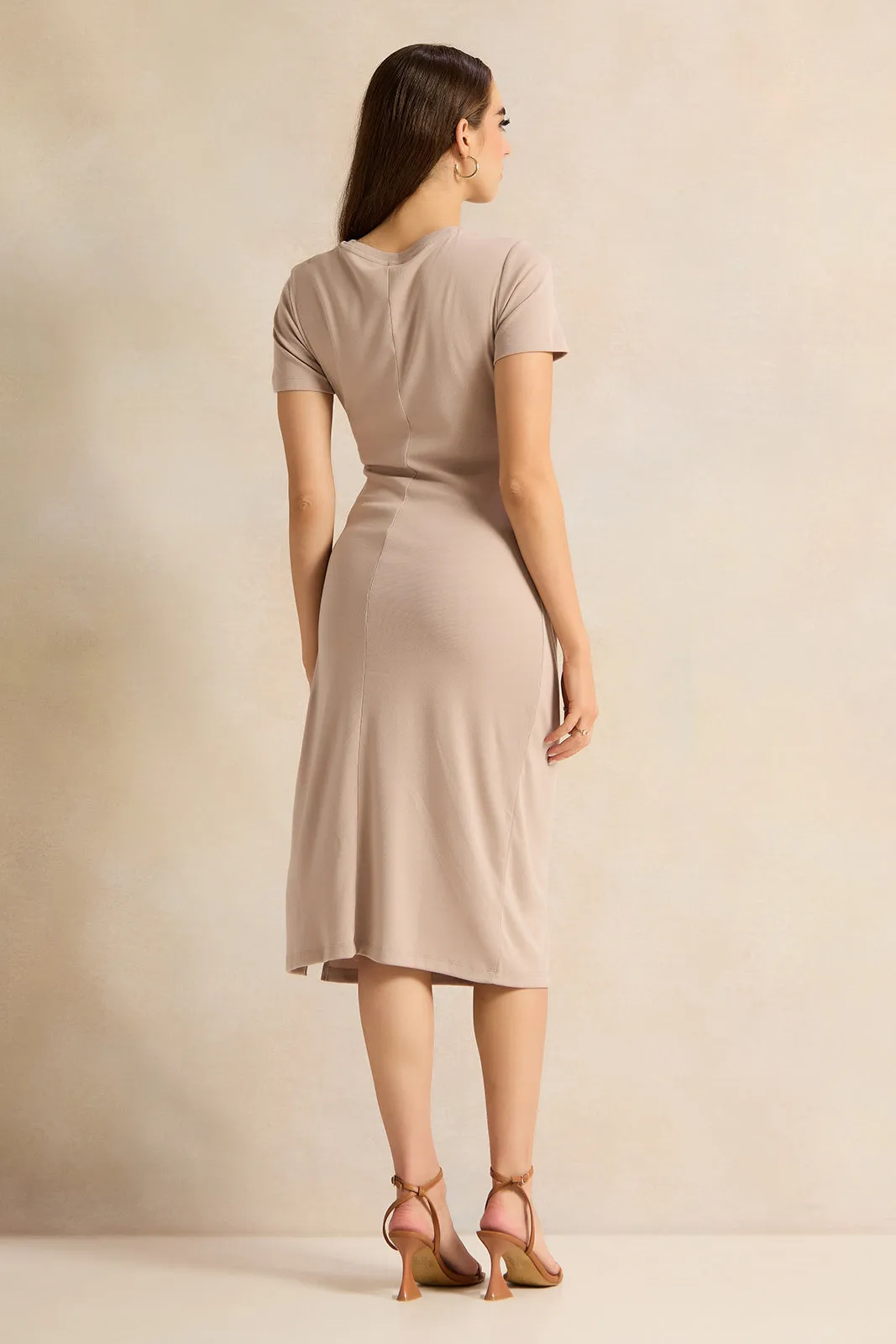 Women Beige Short Sleeve Dress sold by Redtag product image thumbnail 3