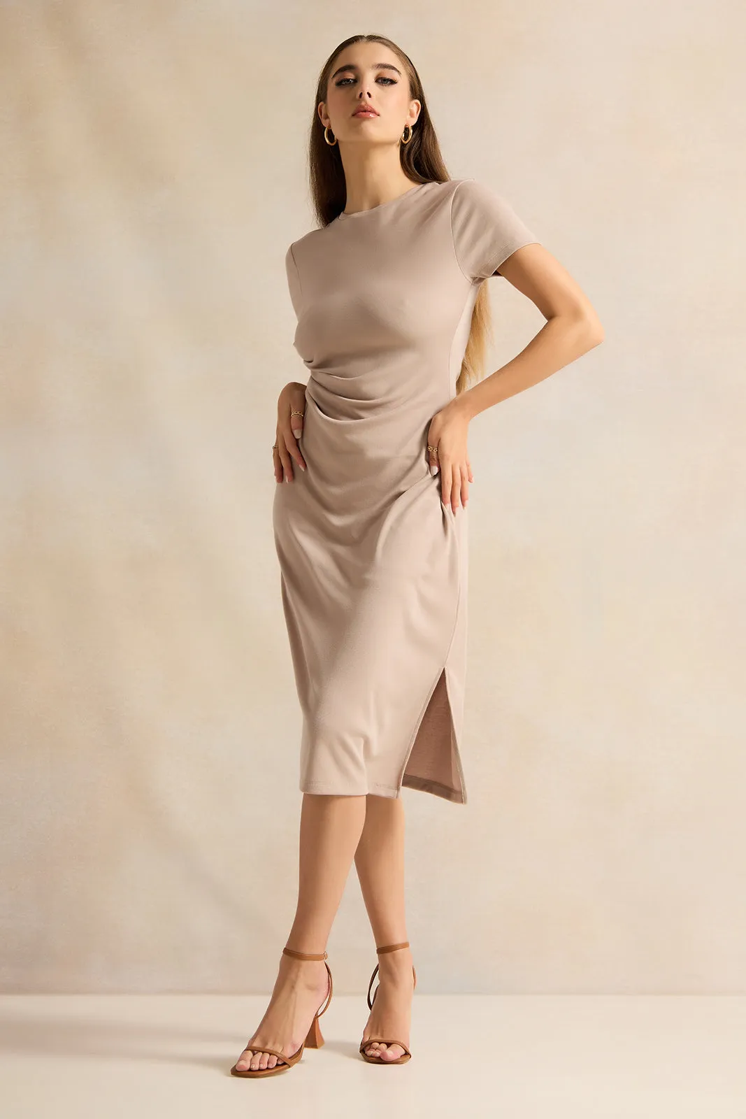 Women Beige Short Sleeve Dress sold by Redtag product image thumbnail 4