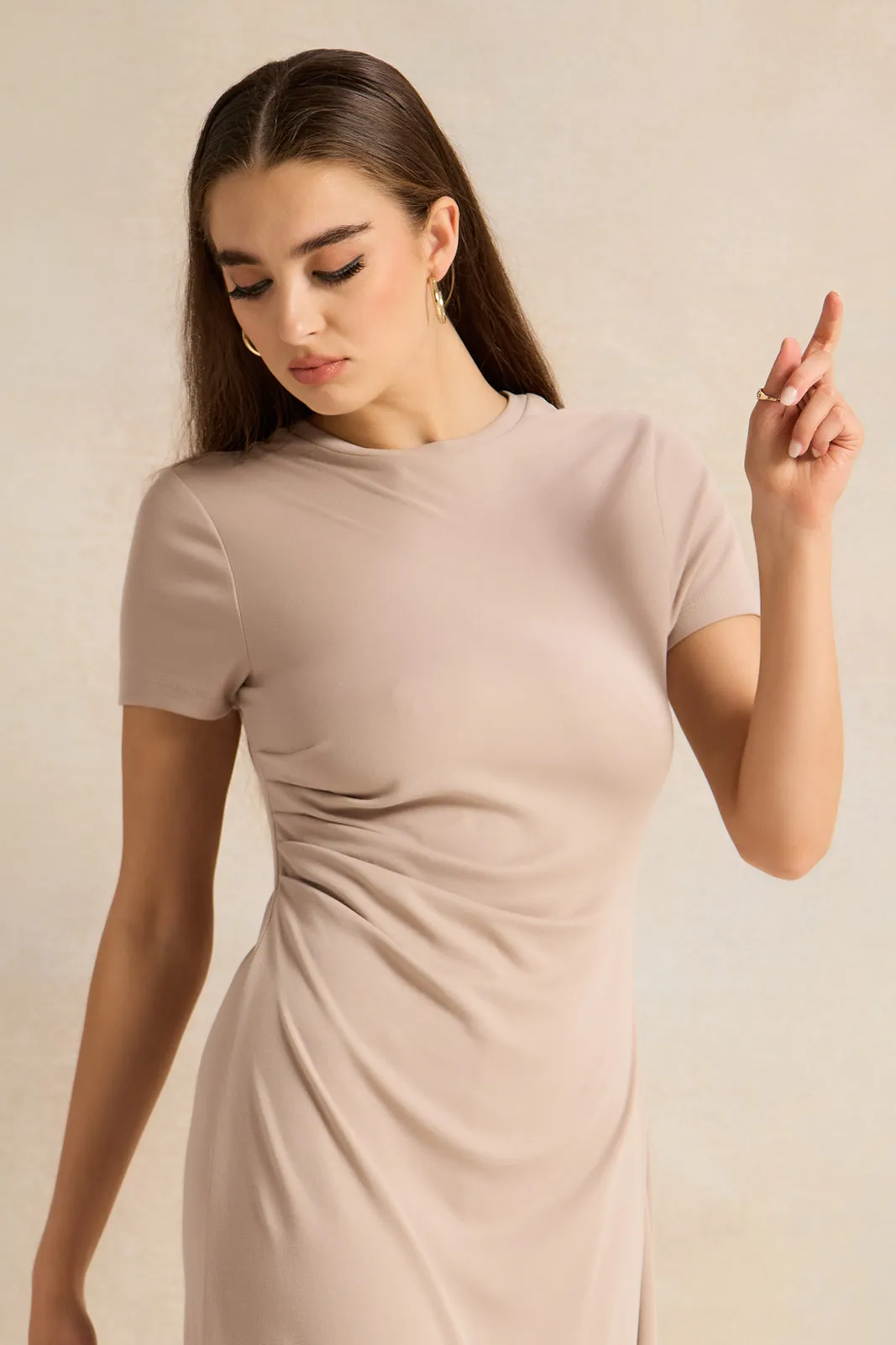 Women Beige Short Sleeve Dress sold by Redtag product image thumbnail 2