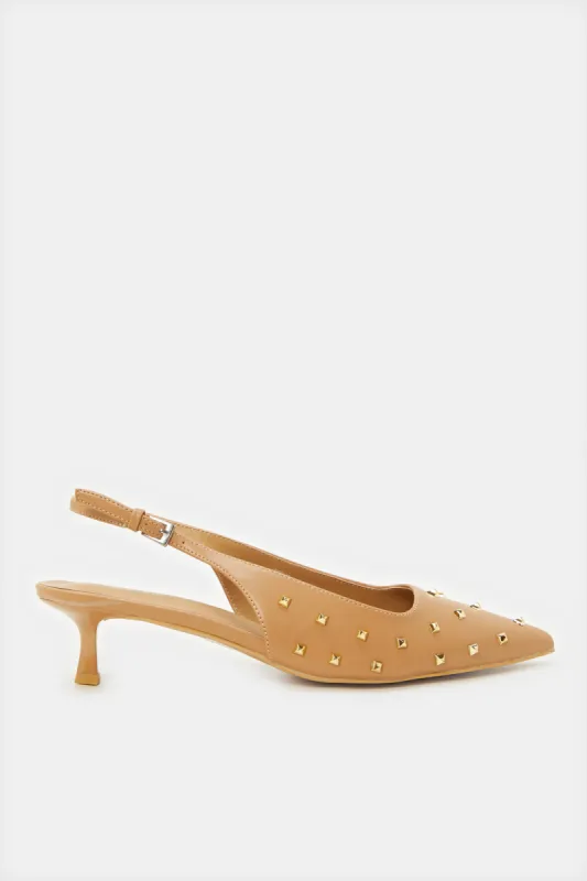 Women Beige Sling Back With Studs Upper sold by Redtag