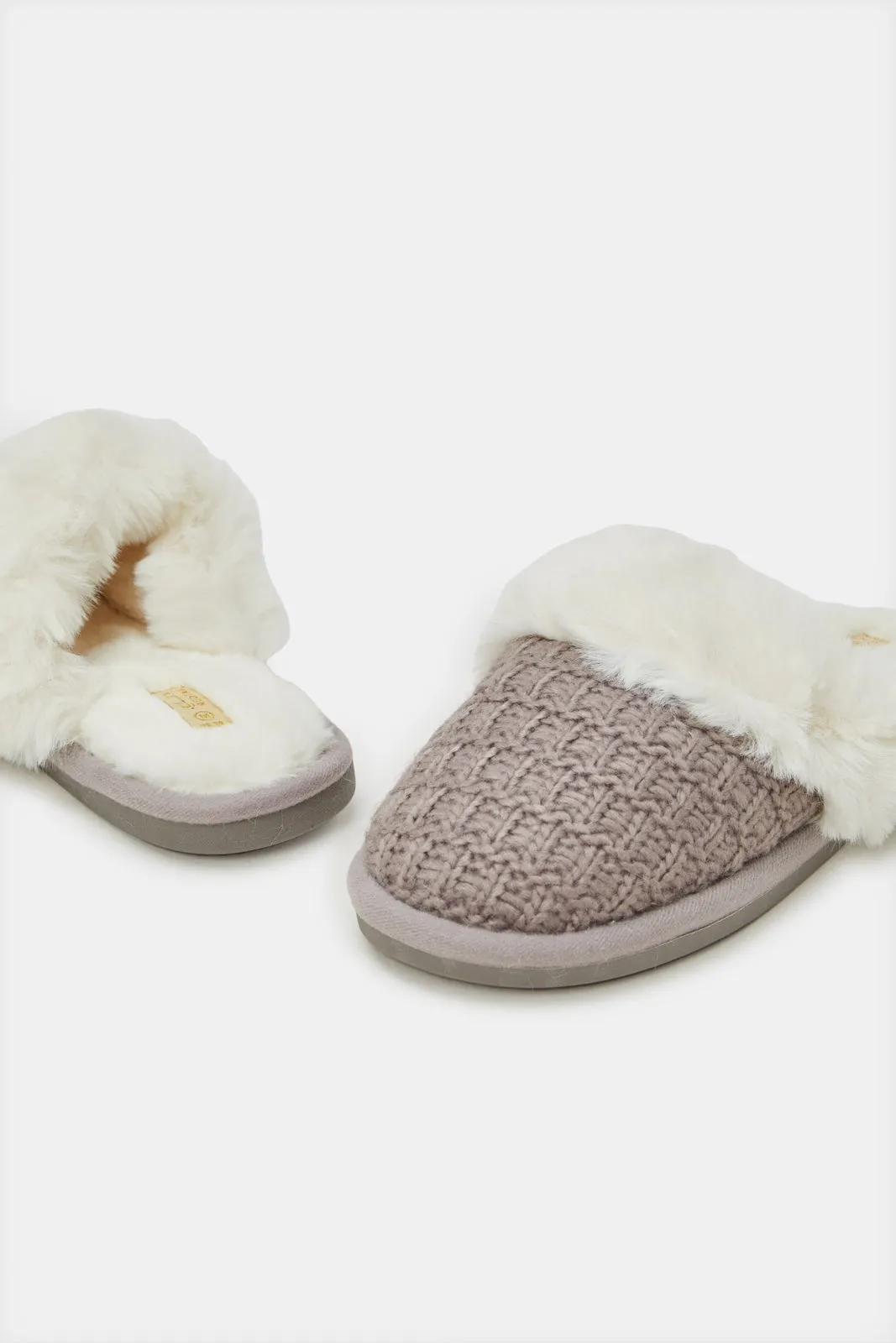 Women Brown Chenille Fur Trim Slipper sold by Redtag product image thumbnail 4