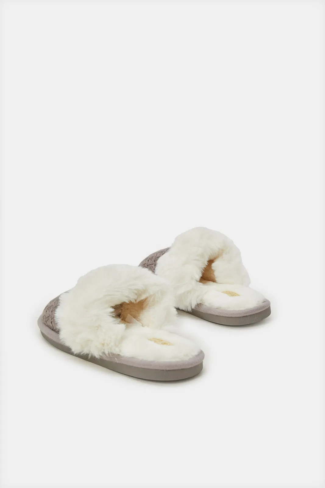 Women Brown Chenille Fur Trim Slipper sold by Redtag product image thumbnail 3