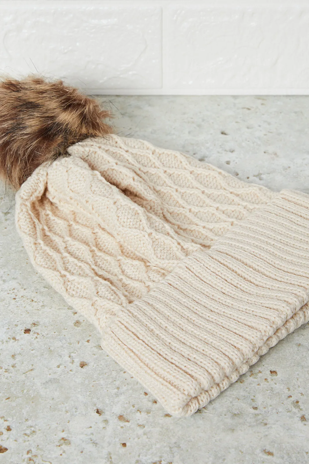 Women Beige And Brown Embellished Knitted Cap (Pack of 2) sold by Redtag product image thumbnail 3