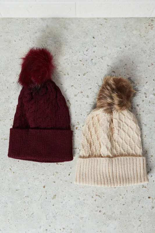 Women Beige And Brown Embellished Knitted Cap (Pack of 2) sold by Redtag