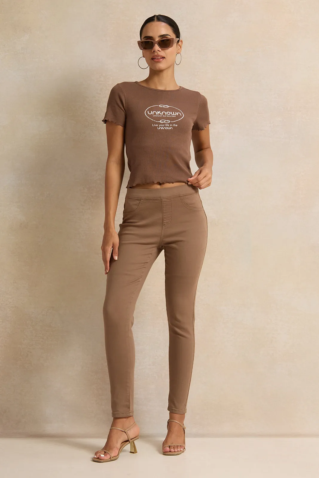 Women Brown Knit Jeggings sold by Redtag product image thumbnail 2