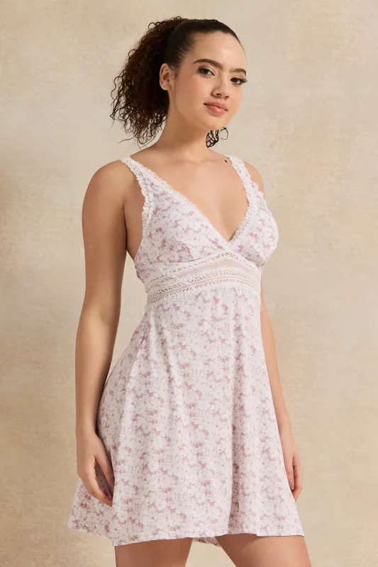 Women White Printed Padded Chemise sold by Redtag