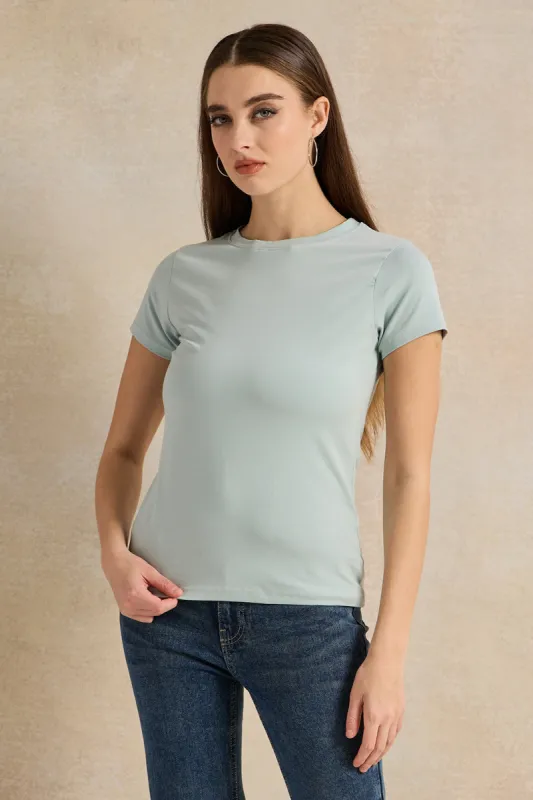 Women Teal Basic Crew Neck T-Shirt sold by Redtag