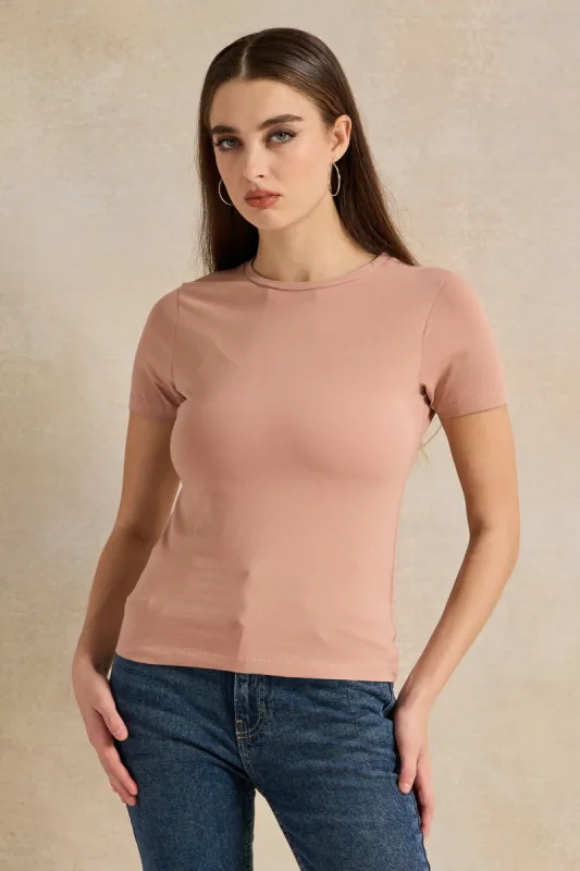 Women Pink Basic Crew Neck T-Shirt sold by Redtag