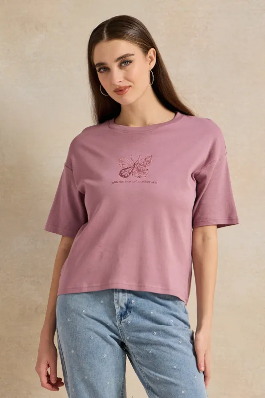 Women Mauve Embroidered T-Shirt sold by Redtag