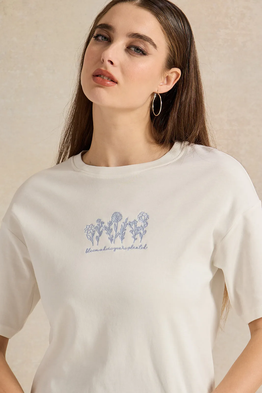 Women White Embroidered T-Shirt sold by Redtag product image thumbnail 4
