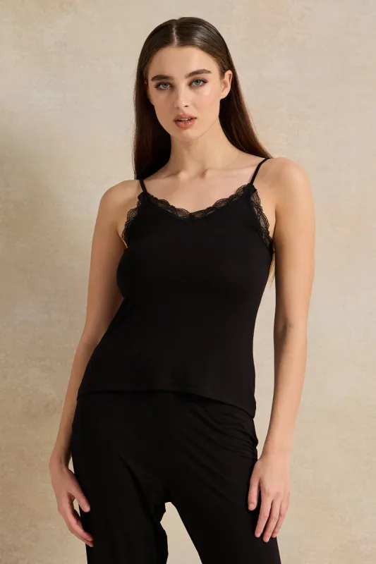 Women Black Cami Set With Lace (2 Piece) sold by Redtag