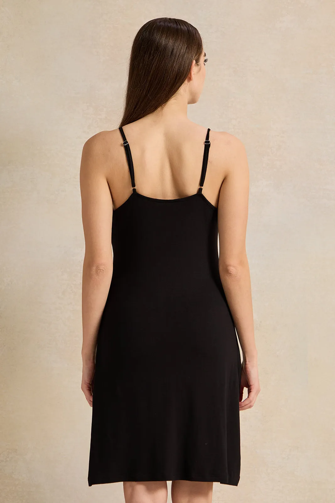 Women Black Basic Chemise With Lace sold by Redtag product image thumbnail 3