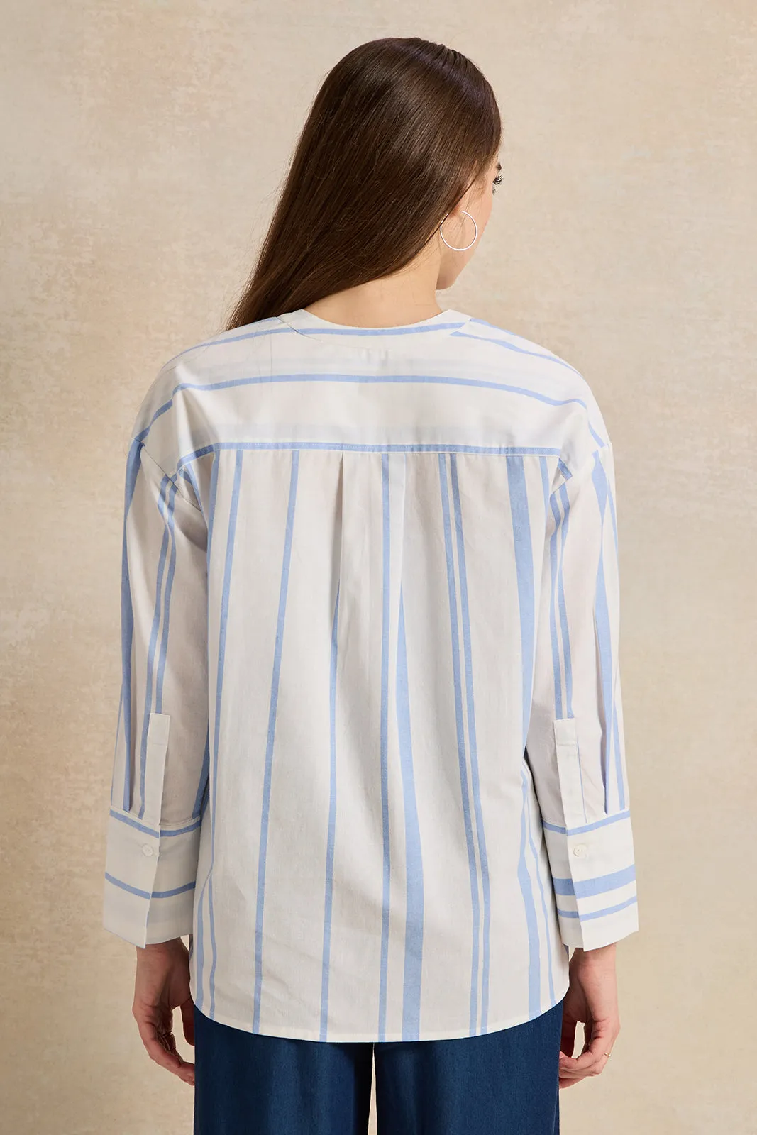 Women White And Blue Striped Blouse sold by Redtag product image thumbnail 3