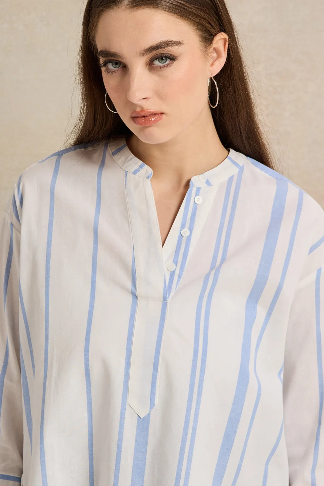 Women White And Blue Striped Blouse sold by Redtag product image thumbnail 4