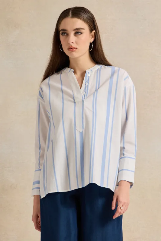 Women White And Blue Striped Blouse sold by Redtag